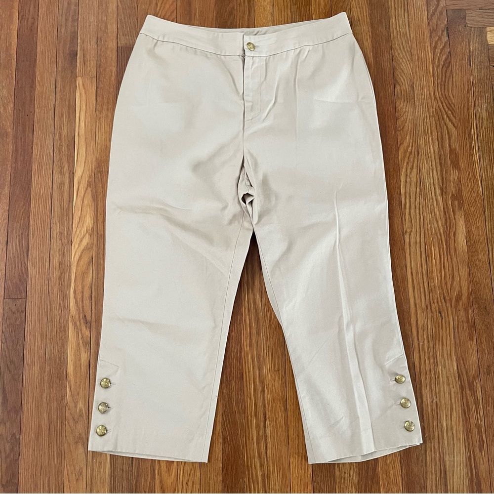 Ralph Lauren Tan Cotton Capri Pants With Gold Buttons